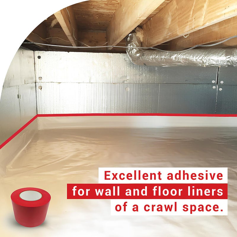 ELK Vapor Barrier Tape - 4” x 180ft - PE 7mm Polyethylene Seam Tape - Moisture Barrier Seam & Seal for Crawlspace Encapsulations & Waterproof Marine Tape - Red - Image 5